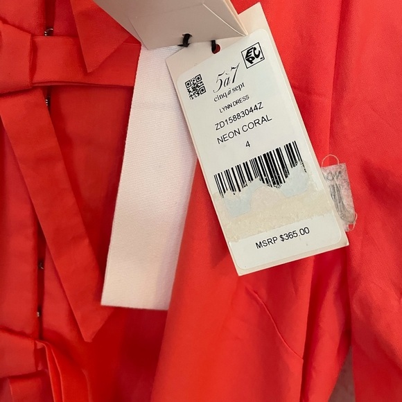 New Cinq a Sept Lynn Tiered Puff Sleeve Mini Dress in Neon Coral Orange | Size 4 - Picture 7 of 12